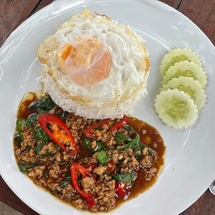 Pad krapow with a fried egg