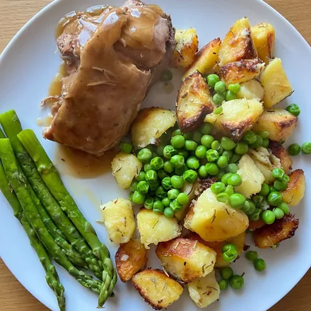 Roast meat and oven-baked potatoes